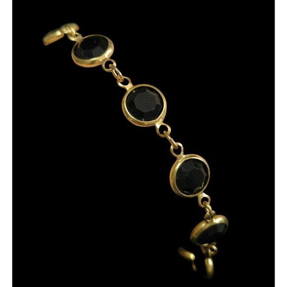 Vintage Swarovski Black Crystal Bezel Gold-Tone Bracelet - Picture 3 of 5